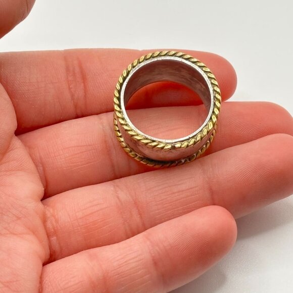 Two-Tone Twisted Rope Edge Sterling Silver Band Ring Mexico 925 - Picture 8 of 8